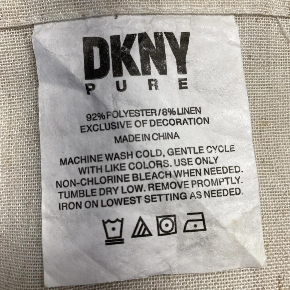 DKNY Shower Curtain Beige Linen Blend Crochet Lace Pleated Rustic Boho Natural